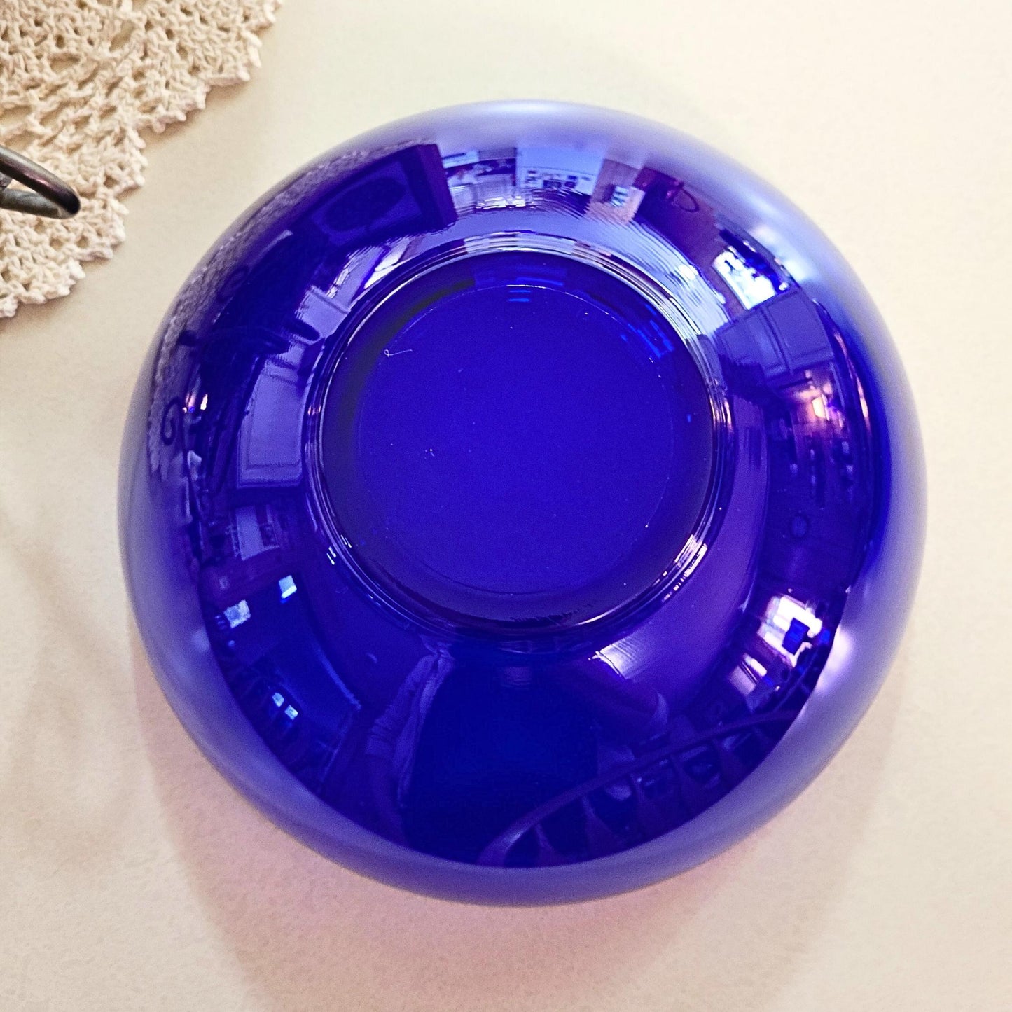 Colbalt Blue Glass Bowl with Metal Stand