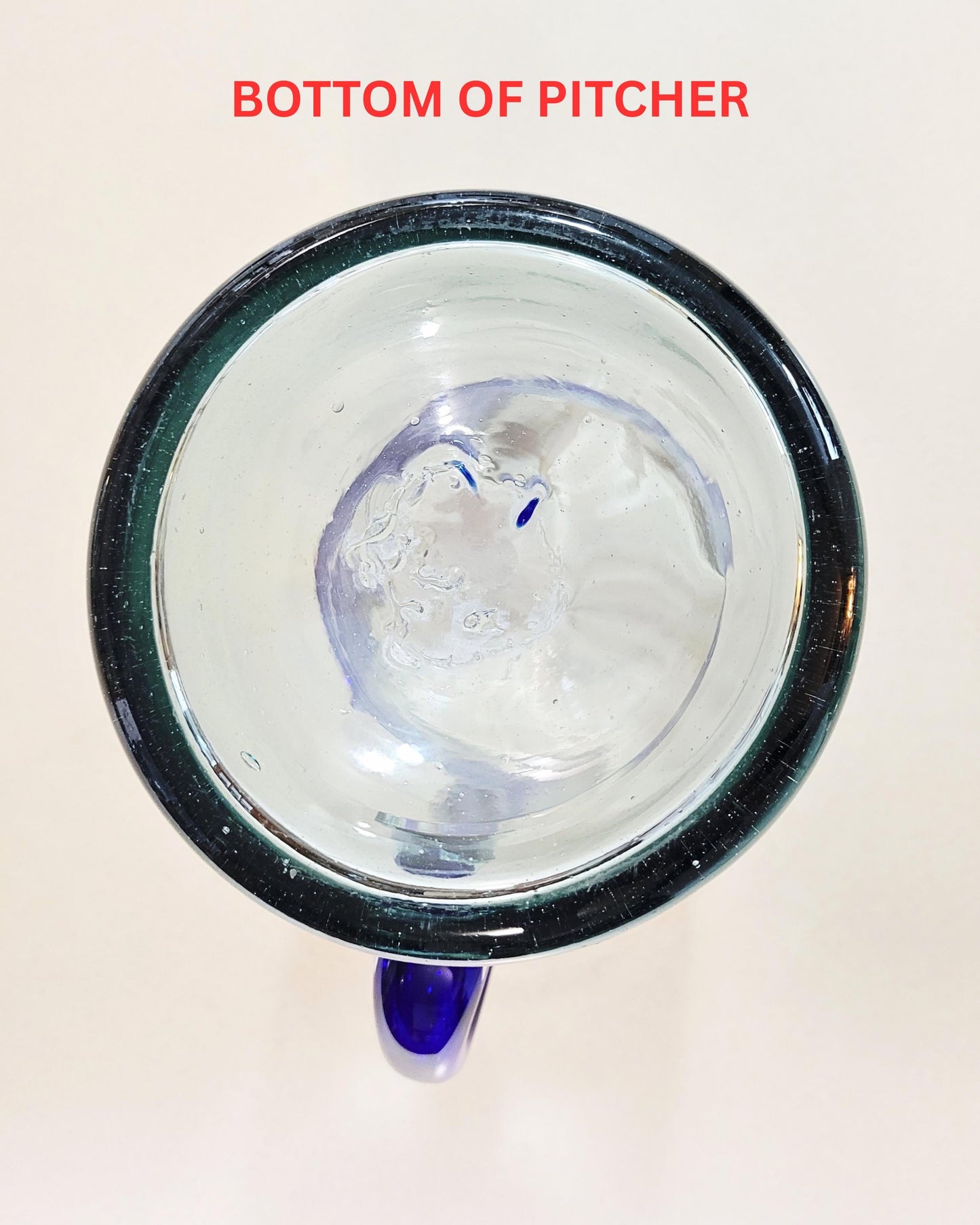 Vintage Mexico Hand Blown Art Glass Pticher w/Cobalt Blue Swirl and Handle
