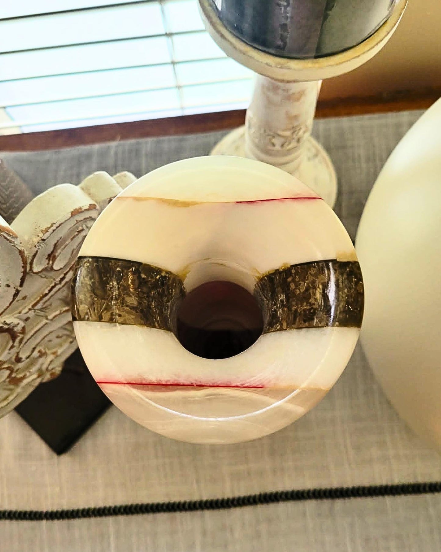 Carved Pink & White Onyx Vase - Solid Ston