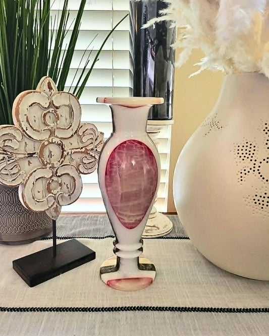 Carved Pink & White Onyx Vase - Solid Ston