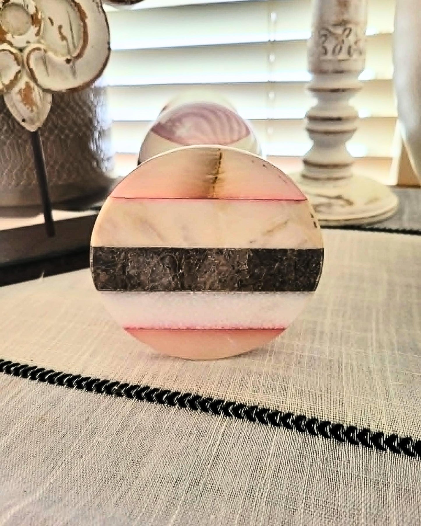 Carved Pink & White Onyx Vase - Solid Ston
