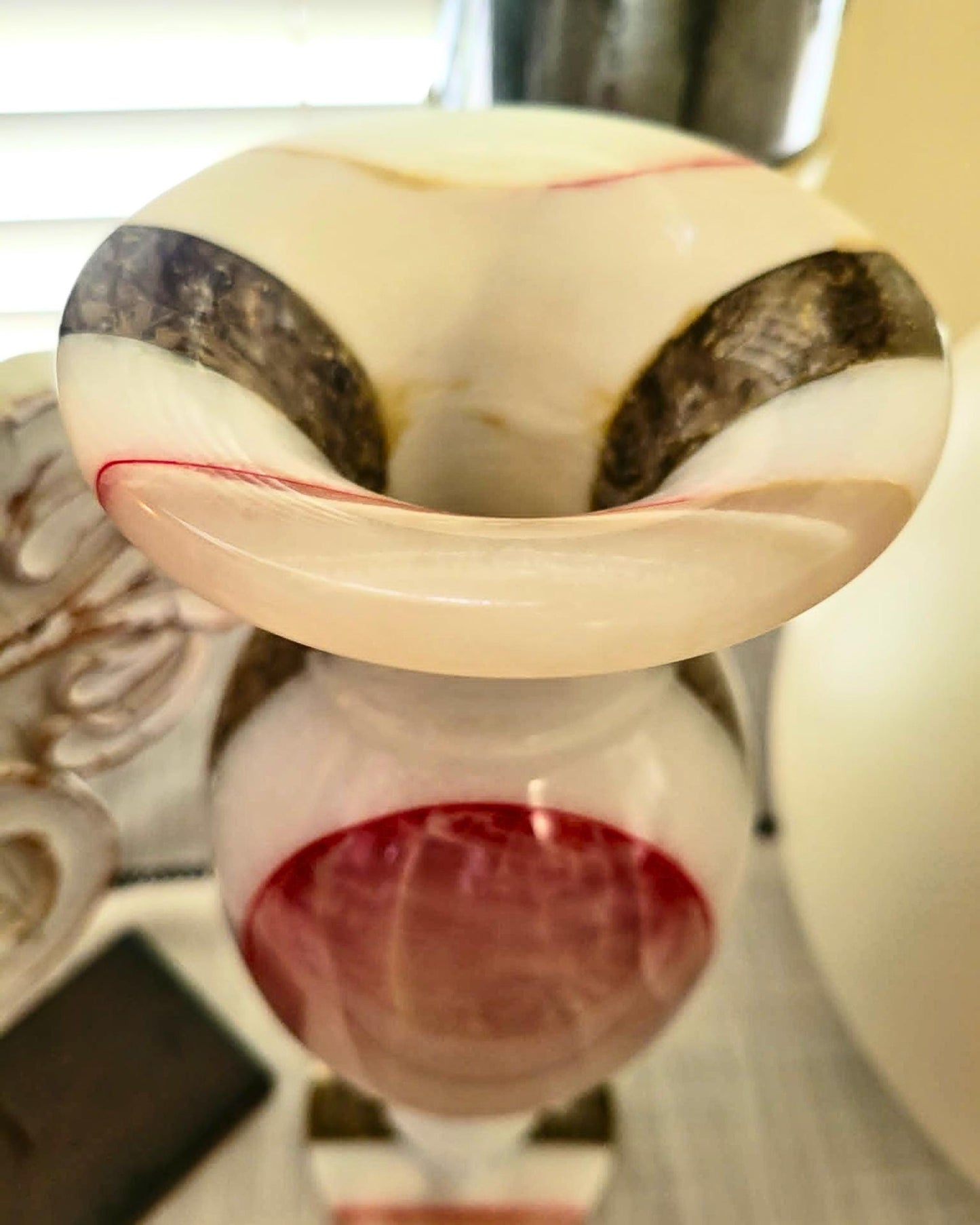Carved Pink & White Onyx Vase - Solid Ston